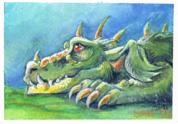 "Mossy Dragon I" 01/2026 Watercolor